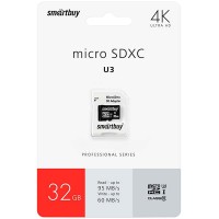 Карта памяти micro SDHC 32Gb SmartBuy Pro UHS-I U3 + ADP (95/60 Mb/s)