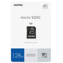 Карта памяти micro SDXC 128Gb SmartBuy Advanced Series UHS-I U3 V30 A1 + ADP (90/55 Mb/s)