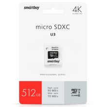 Карта памяти micro SDXC 512Gb SmartBuy Pro UHS-I U3 + ADP (90/70 Mb/s)