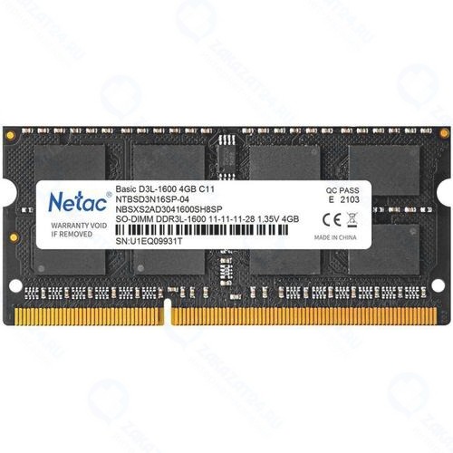Оперативная память NETAC DDR3L SO-DIMM 4Gb 1600MHz pc-12800 (NTBSD3N16SP-04)