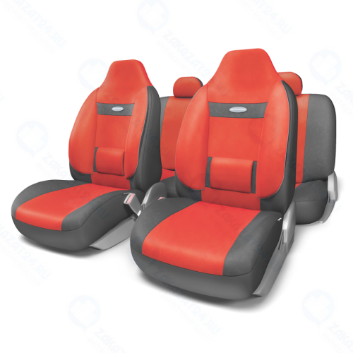 Авточехлы AUTOPROFI COMFORT, велюр, чёрный/красный, размер М