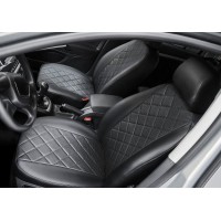 Авточехлы Rival для Chevrolet Spark III хэтчбек 5-дв. (2010-2016) / Ravon R2 хэтчбек 5-дв. (2016-н.в.), "Ромб" (спинка 40/60), экокожа