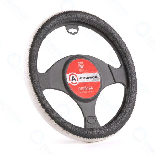 Оплётка руля AUTOPROFI, экокожа, прострочка по ободу, чёрный/белый, размер М