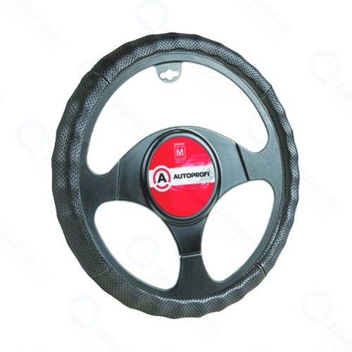 Оплётка руля AUTOPROFI, натуральная кожа с перфорацией, чёрный, размер L