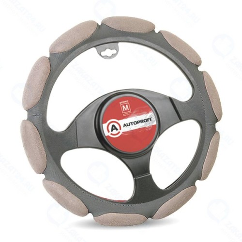 Спонжевая оплётка руля AUTOPROFI, алькантара, 10 объемных вставок с памятью, тёмно-серый, размер М