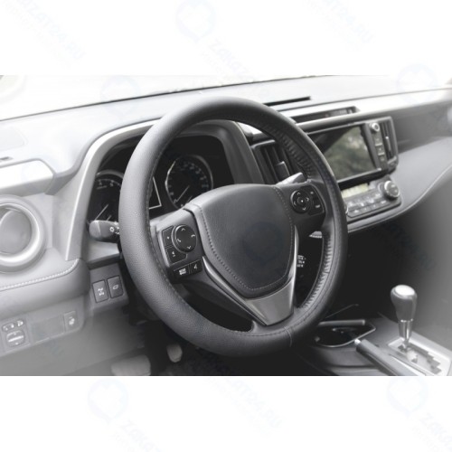 Оплётка руля KRAFT гладкая искуственная кожа, черная, 37-39см/М