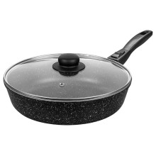 Сковорода глубокая с крышкой Elan Gallery ГАРМОНИЯ ВКУСА "Черный мрамор" 120136, 26см, съемная ручка