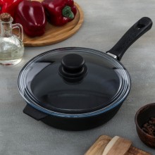 Сковорода Камская Посуда с бакелитовой ручкой и стекллянной крышкой 22 см