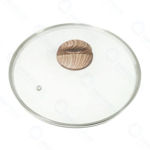 Крышка стеклянная PANAIRO с ручкой Soft-touch WOOD 26см