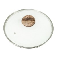Крышка стеклянная PANAIRO с ручкой Soft-touch WOOD 28см