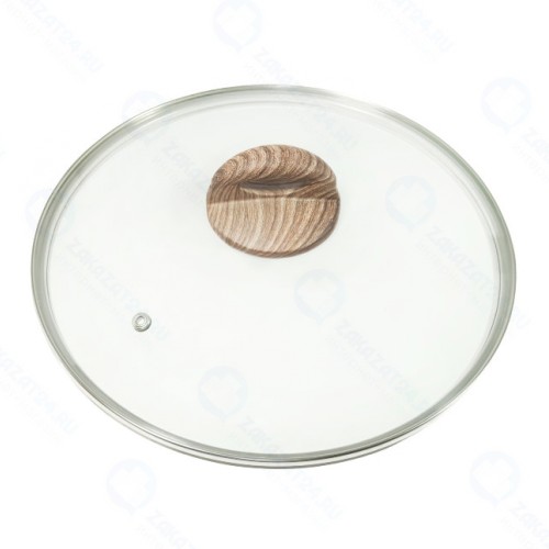 Крышка стеклянная PANAIRO с ручкой Soft-touch WOOD 28см