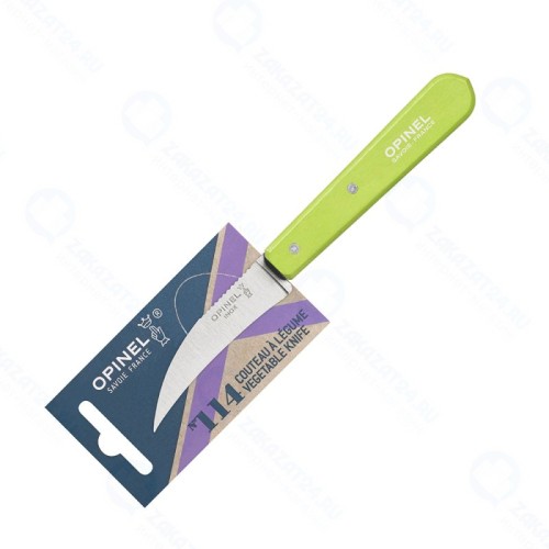 Нож для чистки овощей Opinel 114, деревянная рукоять, нержавеющая сталь, зеленый, 001925