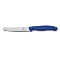 Нож кухонный столовый VICTORINOX SwissClassic, лезвие 11 см с серрейторной заточкой, синий