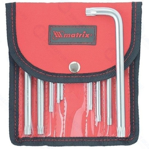 Набор ключей TORX MATRIX 12312, TORX-TorxTamper: 9 шт, T10-T50, CrV, коротких, с сатиновым покрытием, чехол