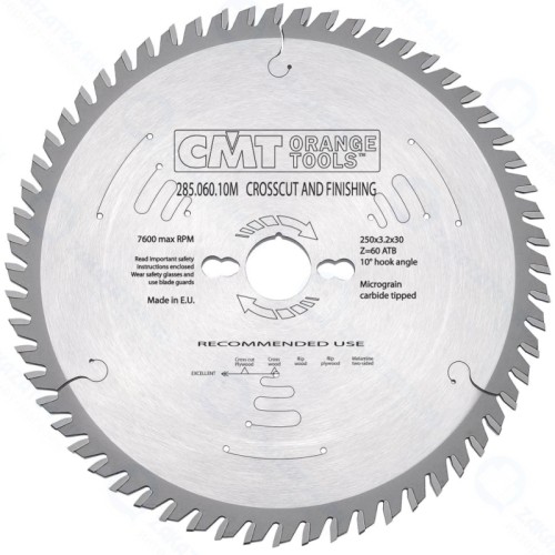 Пильный диск по дереву CMT 285.060.10M, 250X30X3,2/2,2 10° 15° ATB Z=60