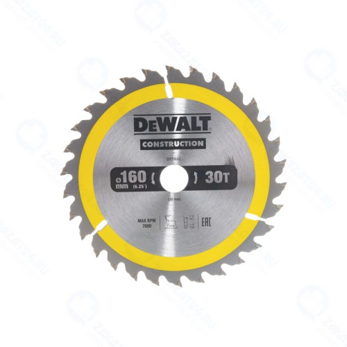 Диск пильный по дереву DeWALT Construct DT1932 [160*20мм, 30T, ATB +10°]