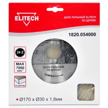 Диск пильный ELITECH ф 170мм х30 мм х1,8мм, 24 зуб, д\дерева Диск пильный ELITECH ф 170мм х30 мм х1,8мм, 24 зуб, д\дерева