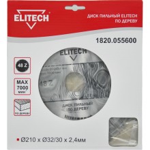 Диск пильный ELITECH ф 210мм х32/30 мм х2,4мм, 48 зуб, д\дерева
