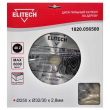 Диск пильный ELITECH ф 250мм х32/30 мм х2,8мм, 48 зуб, д\дерева