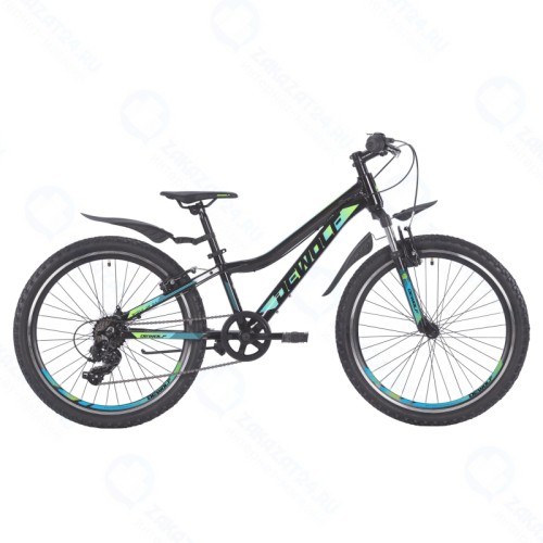 Подростковый велосипед DEWOLF Ridly JR 24 (черный/светло-голубой/неон лайм)