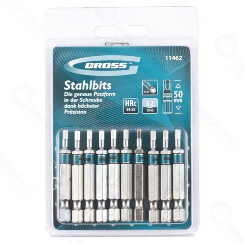 Биты GROSS 11462, HEX 3х50, сталь S2, 10 шт