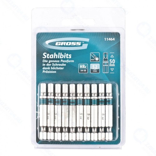 Биты GROSS 11464, HEX 5х50, сталь S2, 10 шт
