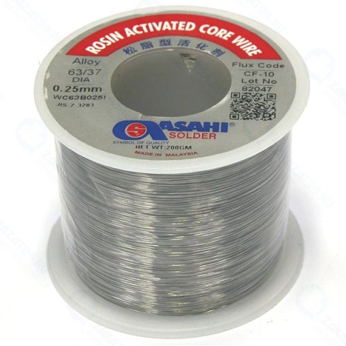 Припой с флюсом Припой ASAHI WC63B025I, 0.25мм 0.2кг Sn63/Pb37 (СF10 флюс RA)