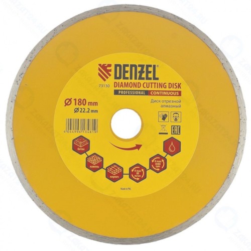 Диск алмазный DENZEL 73130, сплошной, 180 х 22,2 мм, мокрая резка