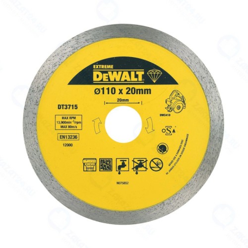 Диск алмазный по керамике сплошной DeWALT DT3715 для/DWC410 110Х20,H=8ММ