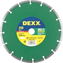 Алмазный диск DEXX MULTI UNIVERSAL 230 мм, по бетону, кирпичу, тротуарным плитам, песчанику (230х22.2 мм, 7х2.4 мм) Алмазный диск DEXX MULTI UNIVERSAL 230 мм, по бетону, кирпичу, тротуарным плитам, песчанику (230х22.2 мм, 7х2.4 мм)