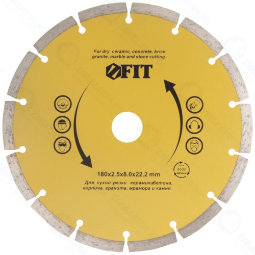 Диск алмазный FIT IT 37465, сегментный сухая резка, посадка 22.2 мм, 180 мм