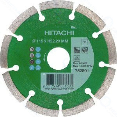 Диск алмазный отрезной универсальное HITACHI HTC-752801, 115х1,8х22,2 сегментир.