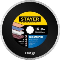 Алмазный диск STAYER CERAMO-22 180 мм, по керамограниту, мрамору, керамической плитке, граниту (180х22.2 мм, 5х2.2 мм)