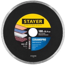 Алмазный диск STAYER CERAMO-25 180 мм, по керамограниту, мрамору, керамической плитке, граниту (180х25.4 мм, 5х2.2 мм)