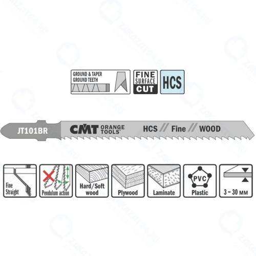 Пилки для лобзика CMT JT101BR-25, 100/75мм, шаг: 2.5 мм, 25шт, по дереву