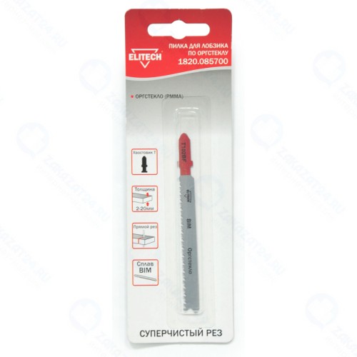 Пилка для лобзика ELITECH 1шт,BIM,67мм,рез 2-20мм,д\оргстекло(РММА),чист\пропил(T102BF)