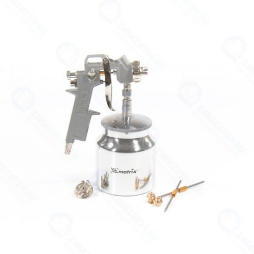 Краскораспылитель пневматический MATRIX 57317 с нижним бачком V 0,75 л, сопло D 1.2, 1.5 и 1.8 мм
