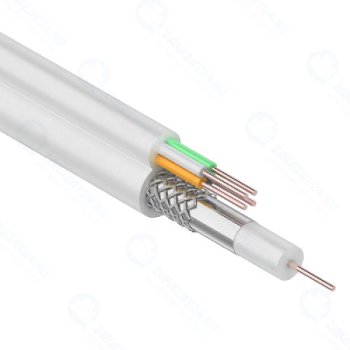 Кабель для видеонаблюдения REXANT ККСВ-В+4х0,5 мм белый (бухта 100 м)