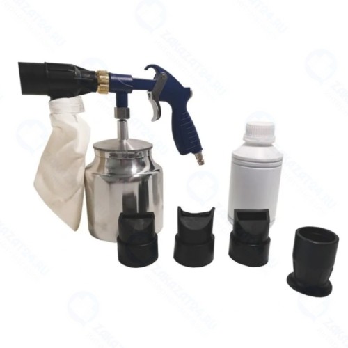 Пистолет ROCK FORCE RF-2377 пескоструйный, пневматический, со сменными насадками, 1л, 6-8bar