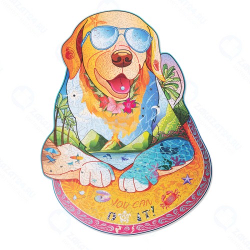 Деревянный пазл WOOD TRICK Лабрадор-Серфингист с кристаллами Swarovski (46x35 см)