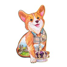 Деревянный пазл WOOD TRICK Величественный Корги с кристаллами Swarovski (46x26 см)