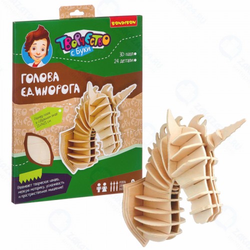 Деревянный 3D-пазл BONDIBON ВВ2366 Голова единорога