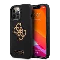 Чехол CG-MOBILE Guess LIQUID SILICONE BIG 4G GOLD LOGO PRINT для iPhone 13 Pro, черный