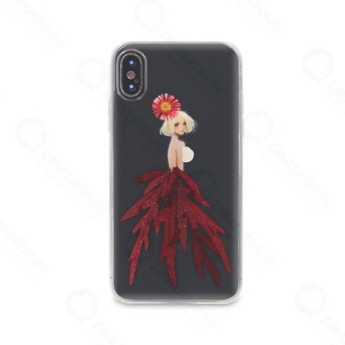 Чехол-накладка DYP Flower Case для Apple iPhone X/XS фея бордовые цветы