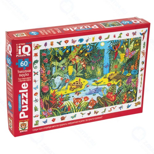 Пазл с развивающей игрой АЙРИС-ПРЕСС 27752 Яркие джунгли 60 эл.