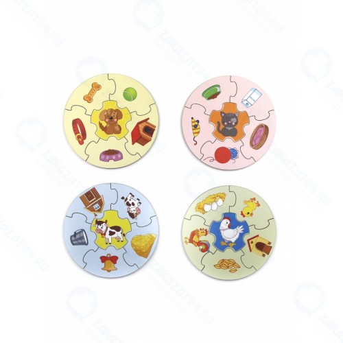 Деревянный пазл WOODLANDTOYS 149104 круглый Домашние животные