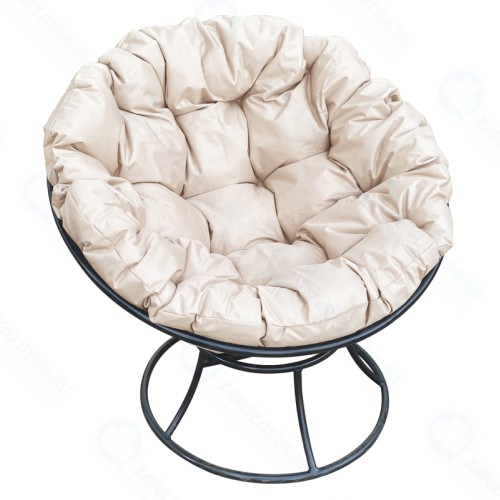 Кресло Папасан без ротанга черное + бежевая подушка