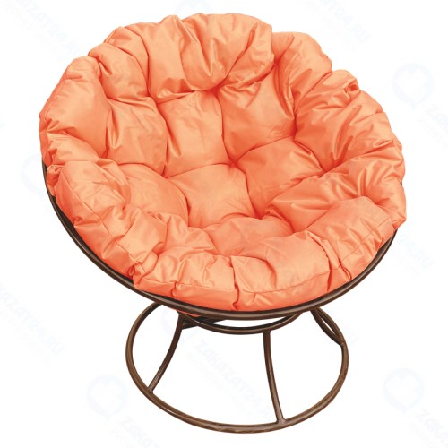 Кресло Папасан без ротанга коричневое + оранжевая подушка