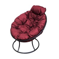 Кресло Папасан мини черн + бордовая подушка