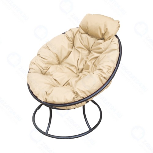 Кресло Папасан мини черное + бежевая подушка